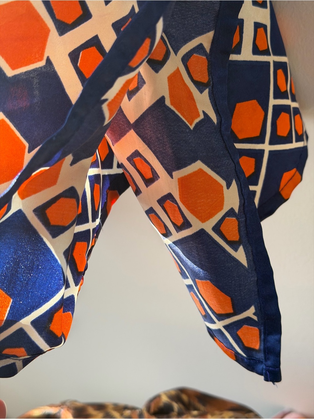 Winlar Geometric Kaftan Tunic Cover Up Navy Orange One Size Boho Resort Beach - Picture 5 of 7